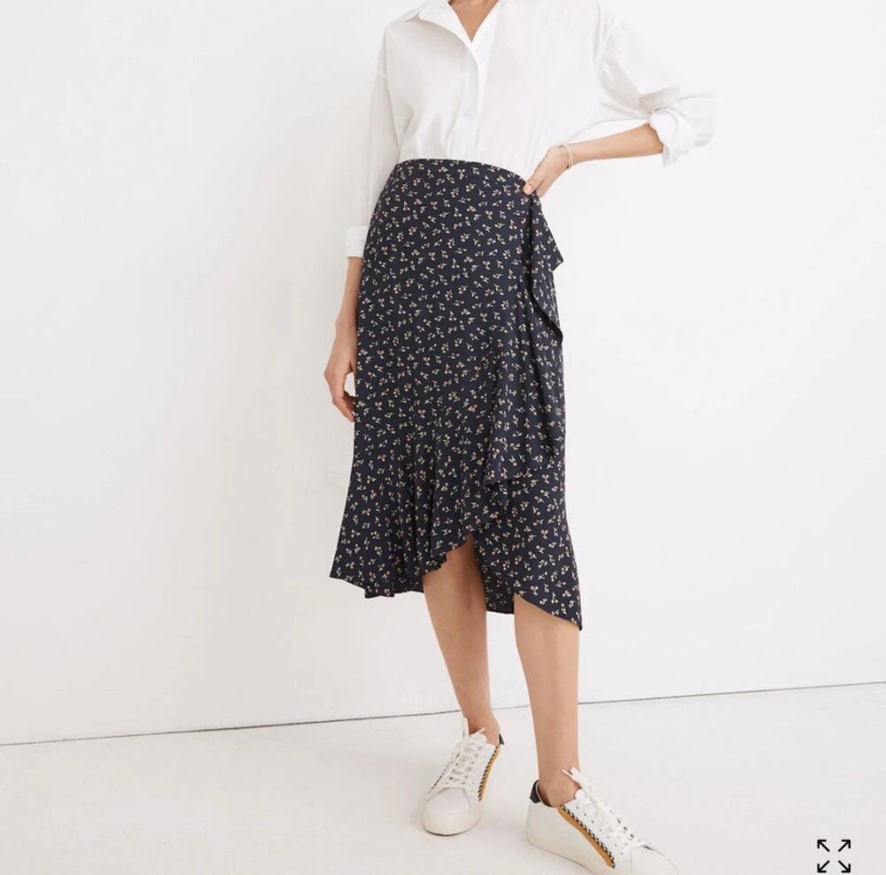 Madewell Ruffle Wrap Midi Skirt Floral Print Size 4
